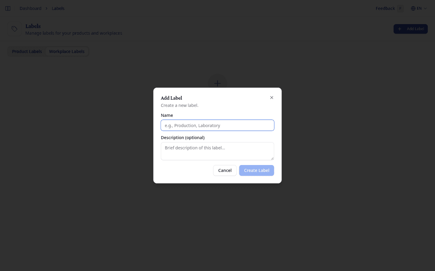 Add label pop-up window