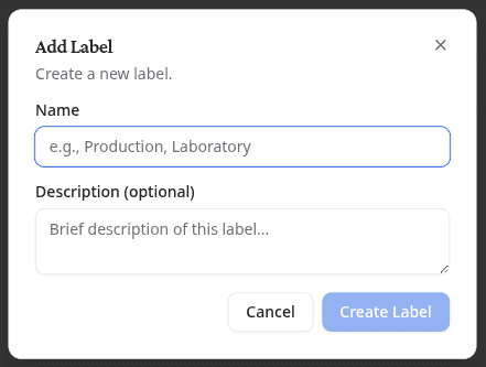 The Add Label pop-up window