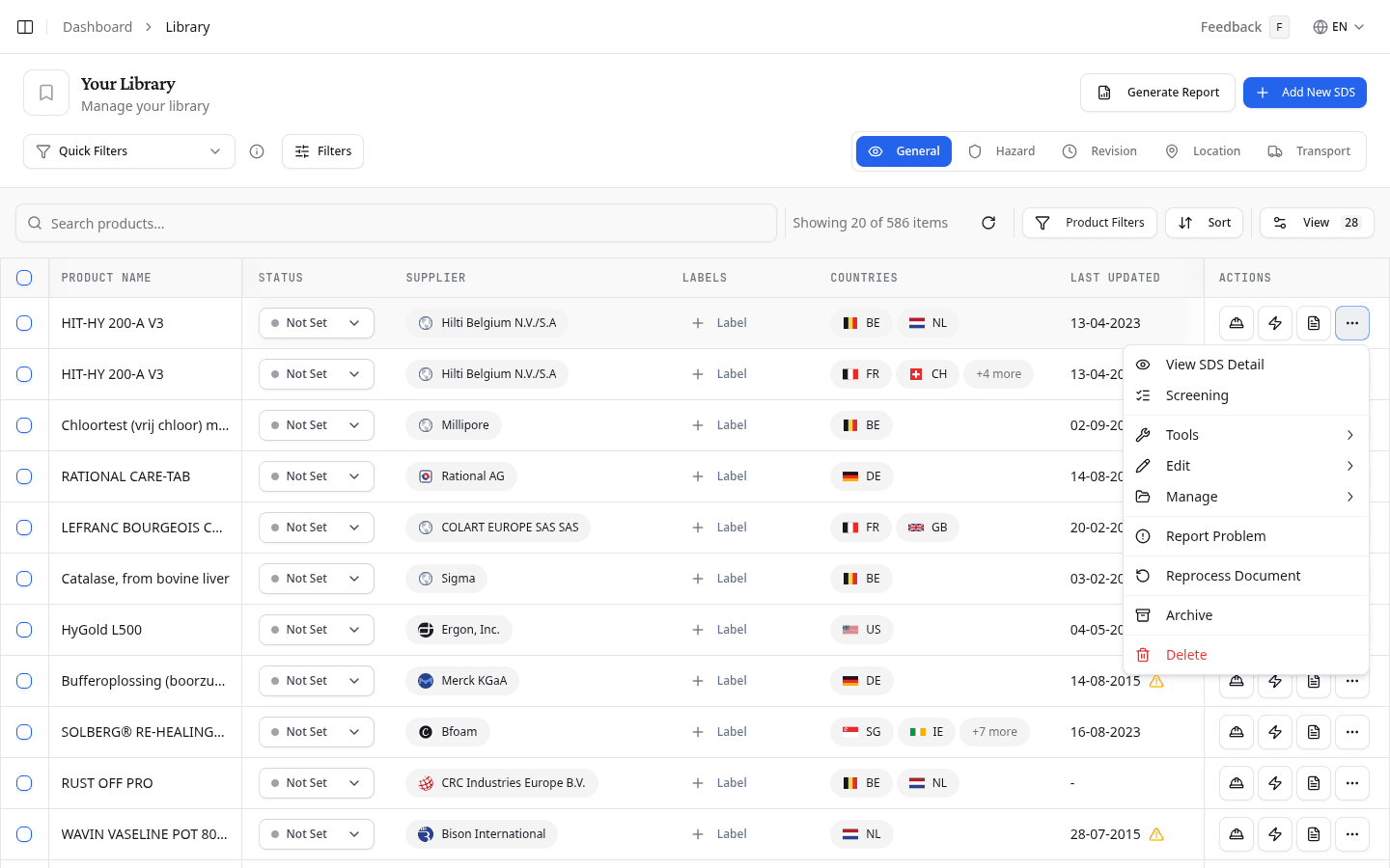 Options menu with the Tools submenu expanded