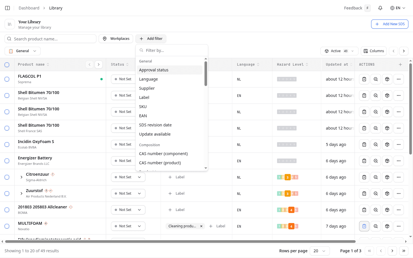 Add filter panel showing the field groups