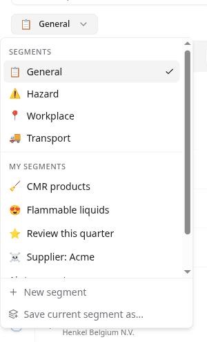 Segment picker showing the four built-in segments and the team's saved segments