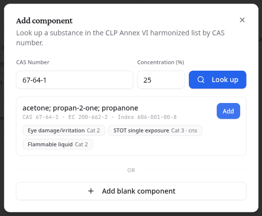 The Annex VI lookup for CAS 67-64-1