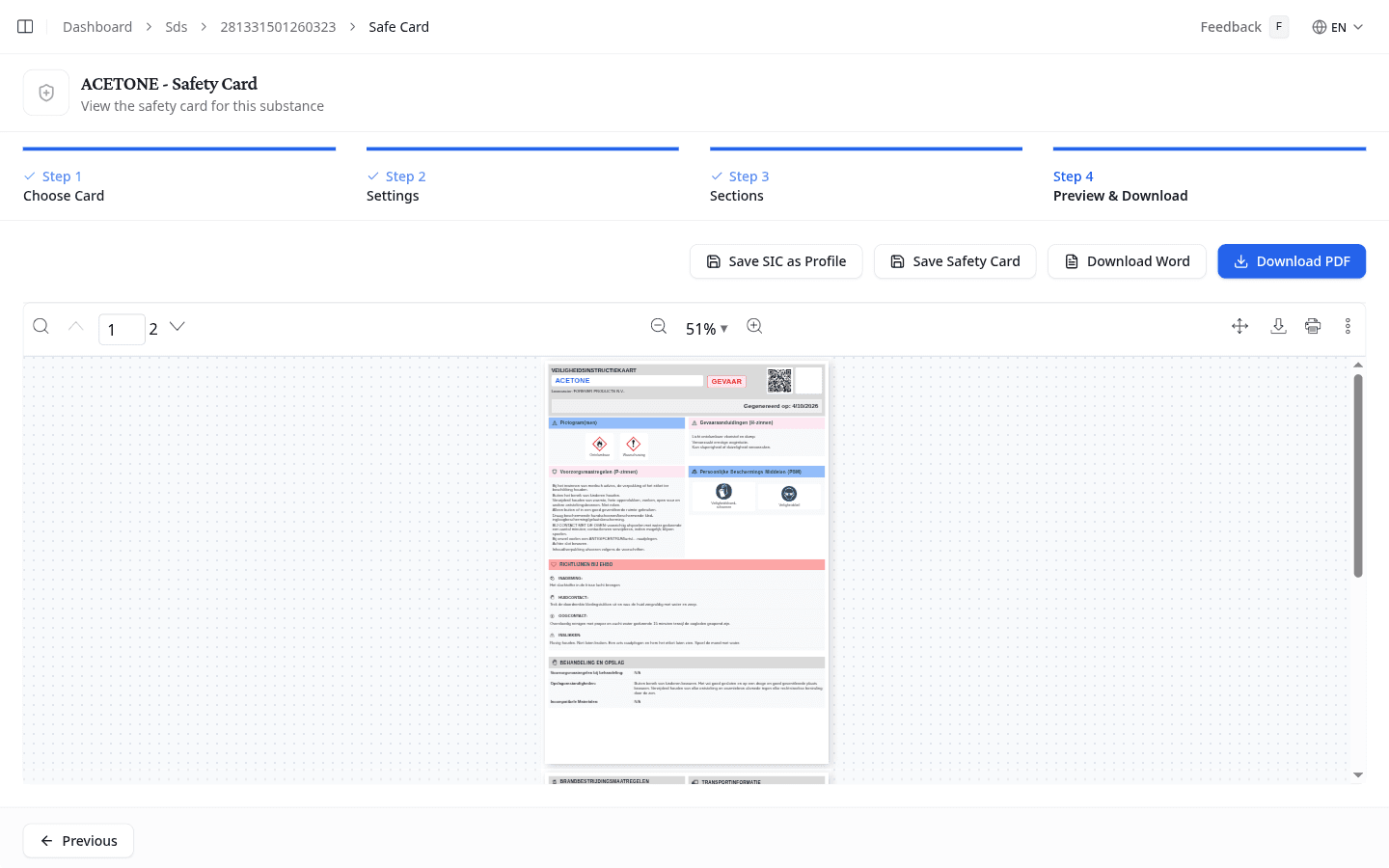 Safety Card wizard Step 4: PDF preview with download options