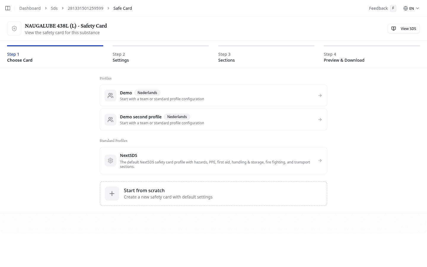 Safety Card wizard: choose a template or start from scratch