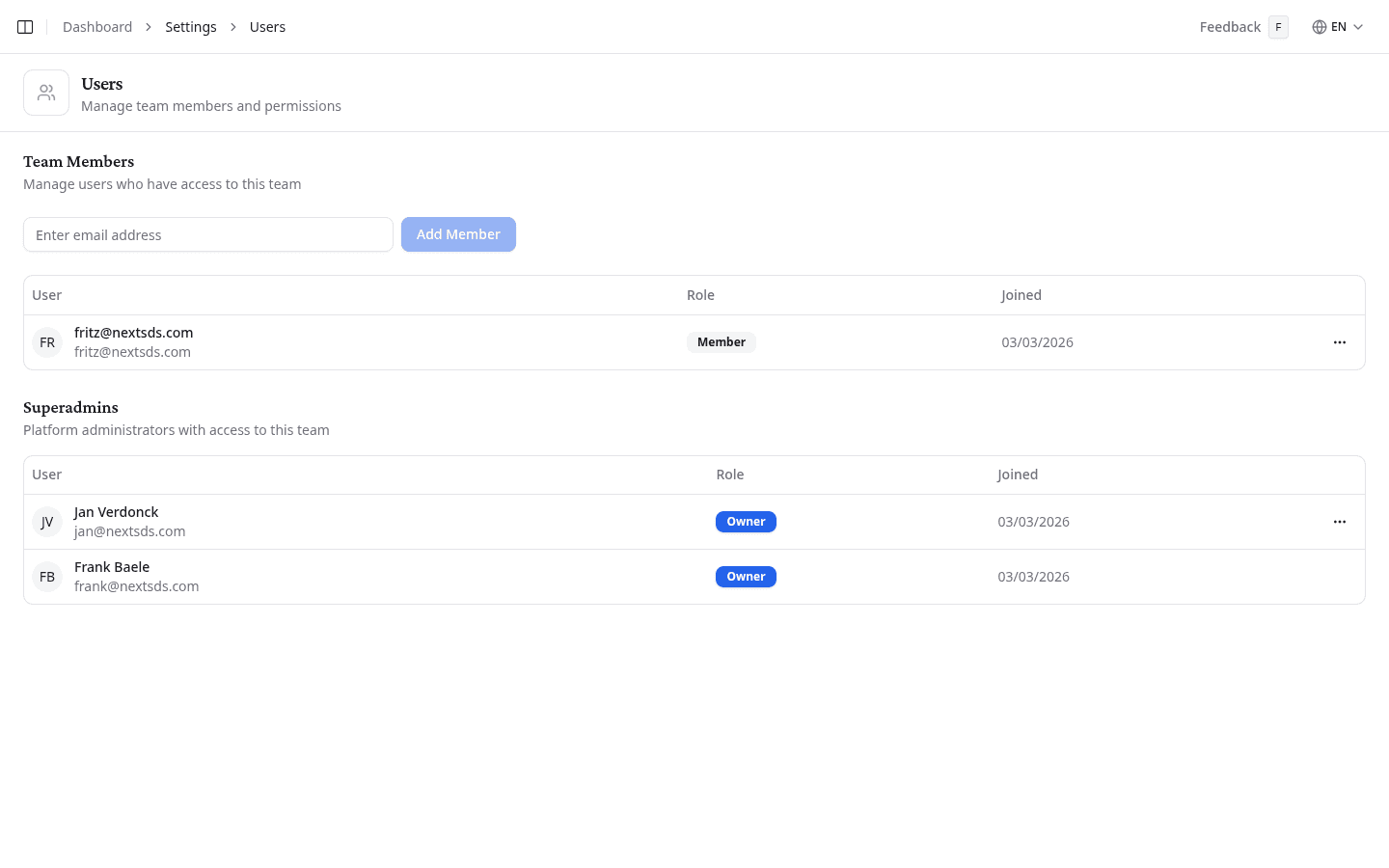 Users page